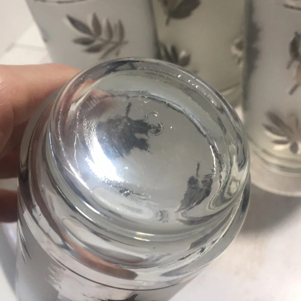 Vintage MCM Libby silver frosted glass set Botanical. 7 glasses